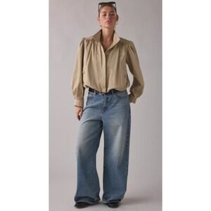ASTR Estero Gathered Sleeve Bomber Jacket Women Small Beige NWOT